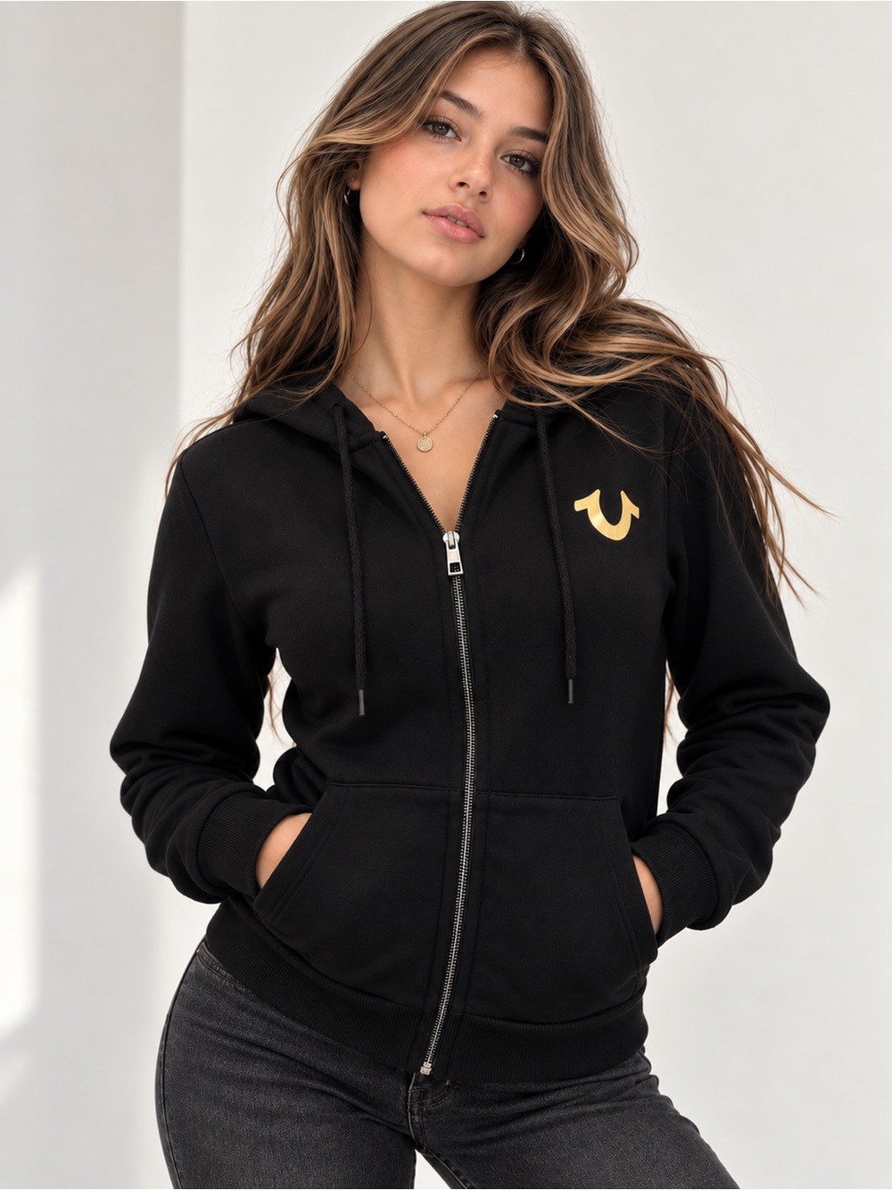 True Religion Black Zip-Up Hoodie